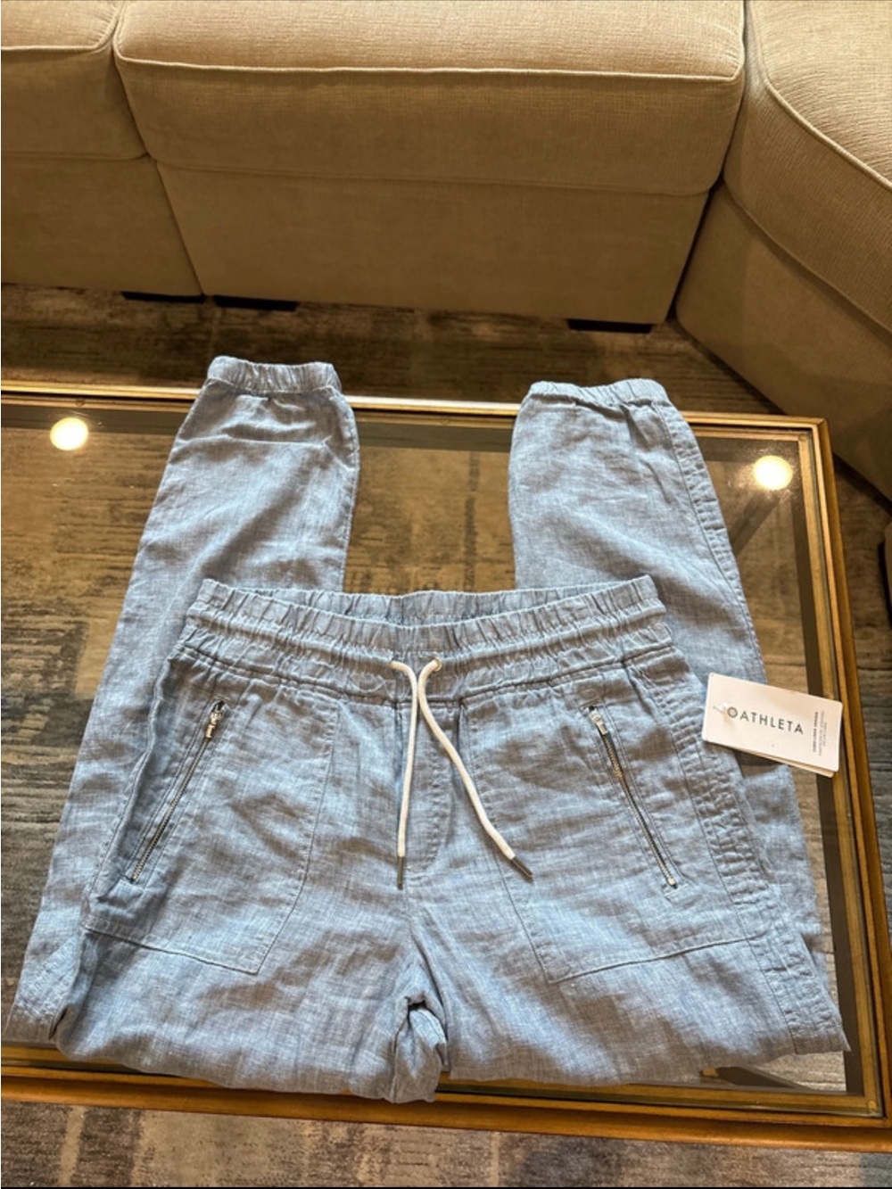 Athleta Light Blue Chambray Jogger Track Pants - Picture 3 of 6